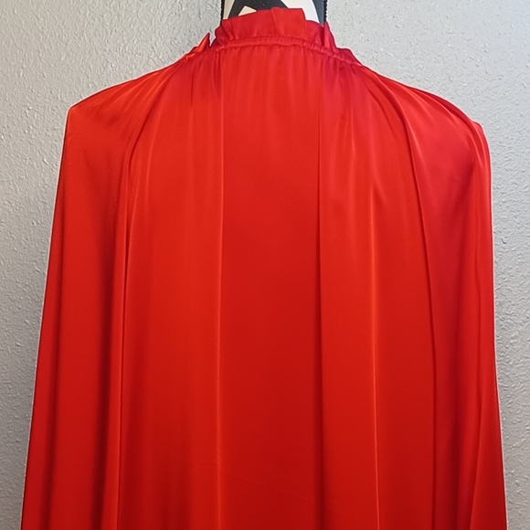 Jodifl Red Satin Ruffle Tie Neck Long-Sleeve Christmas Holiday Evening Blouse - Picture 5 of 11